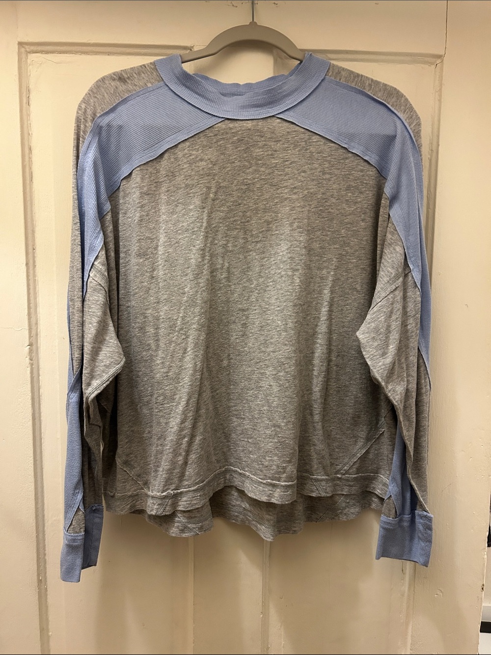 Free People  movement All Anout It Gray and Light Blue Long-Sleeve Tee
